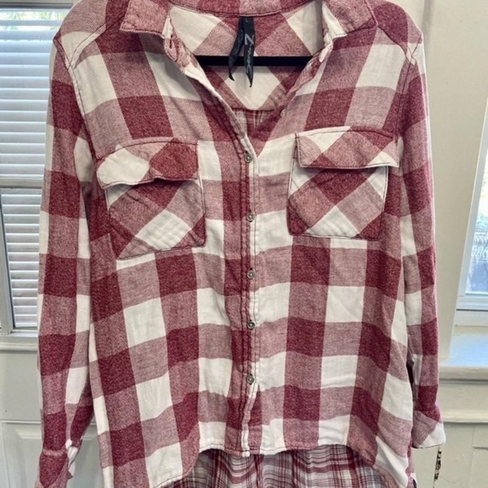 Seven7 Red and White Plaid Shirt